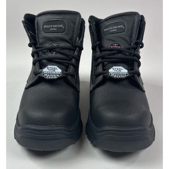 Skechers Work Burgin Tarlac Steel Toe Boot Mens Wide Fit Black Leather Safety - Picture 4 of 10